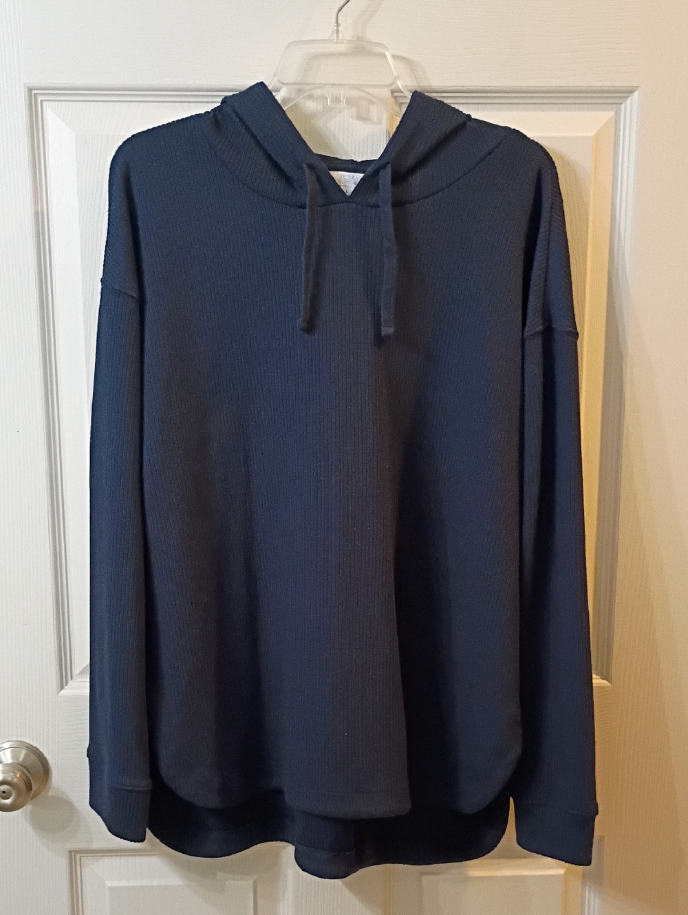 Time and Tru Navy Hooded Waffle Knit Pullover